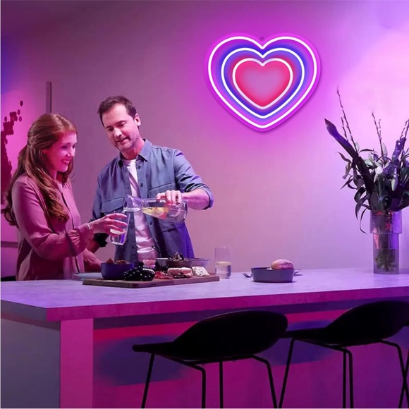 Neon Purple Pink Heart Valentines Love Retro 90s Party Festival LED USB Light - Picture 4 of 6